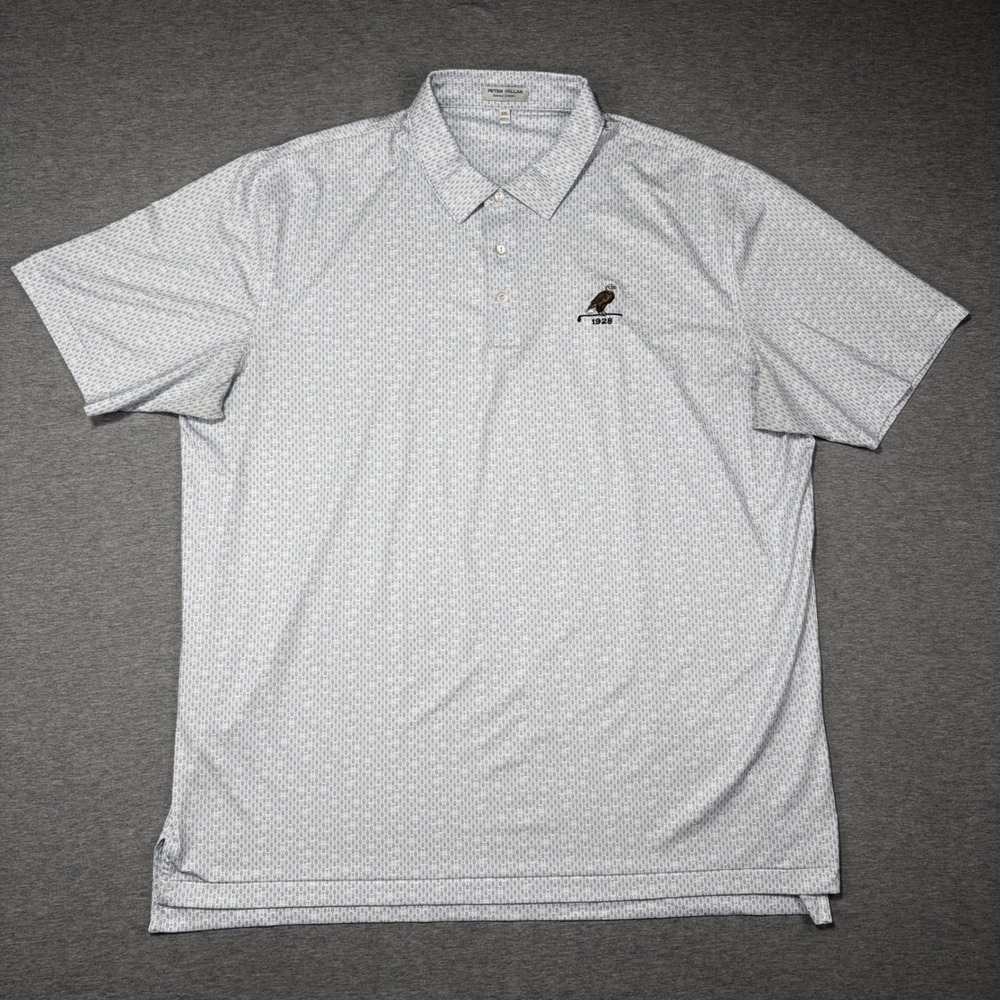 Peter Millar Summer Comfort Polo Shirt Mens XXL Blue White East Lake Eagle 1928